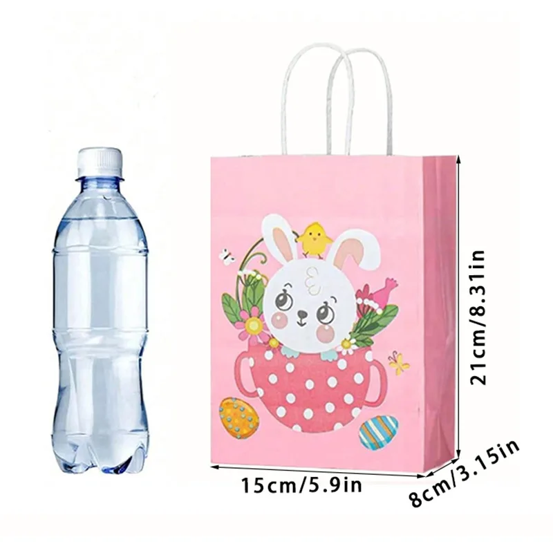 8/16Pcs Cartoon Rabbit Egg Easter Paper Gift Bag With Handle Cute DIY Favor Shopping Gift Packaging Bag Wedding Party Decoration