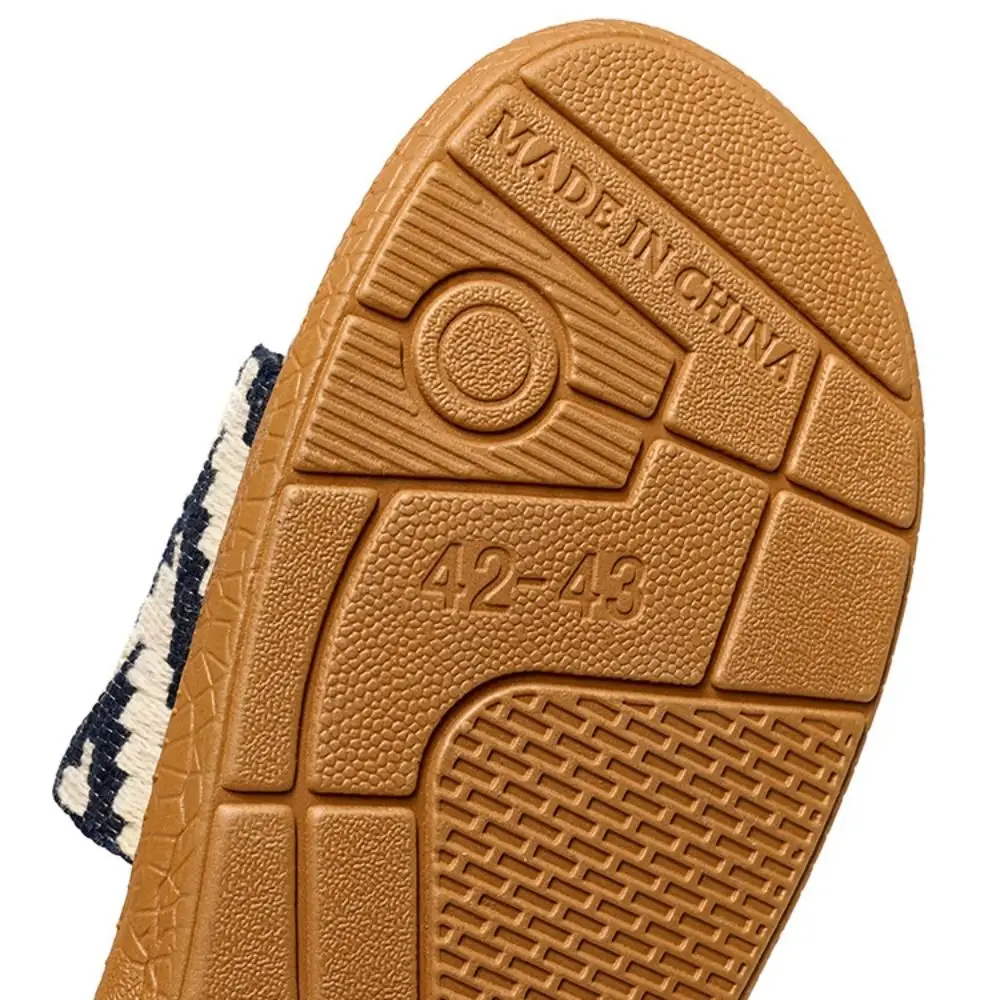 

Ethnic Style Linen Stripe Slippers Soft Non-Slip Flax Slides Sandals Sweat Absorption Shoes Patchwork Flat Slippers Summer