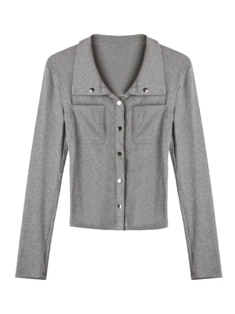 여성용 패셔너블 롱 슬리브 턴다운 칼라 탑 한국 스타일 가을 신상 이너웨어