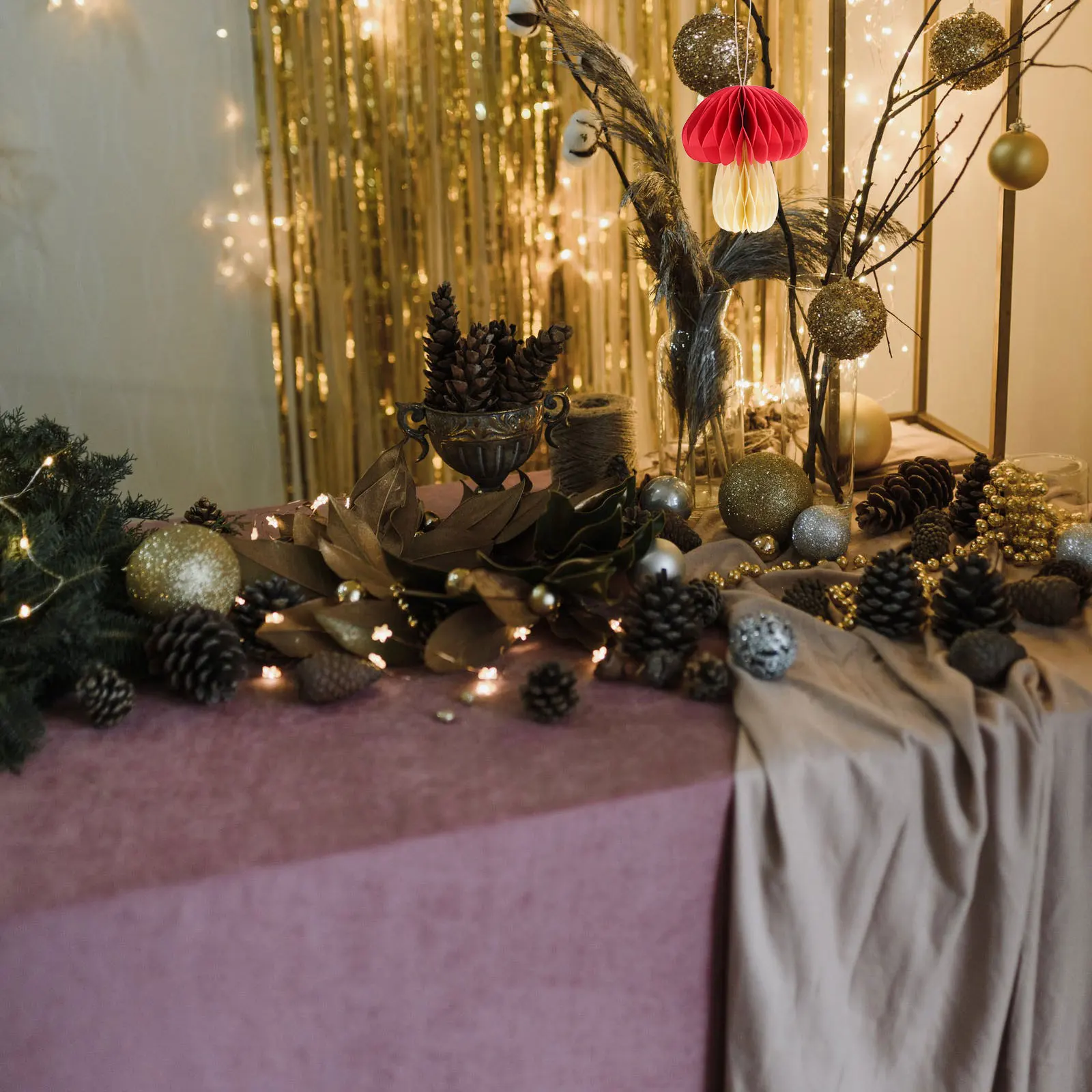 

Hanging Mushroom Honeycomb Ball Pendant Bright Colors Birthday Wedding Party Decoration Supplies Wedding Mushroom Ornament