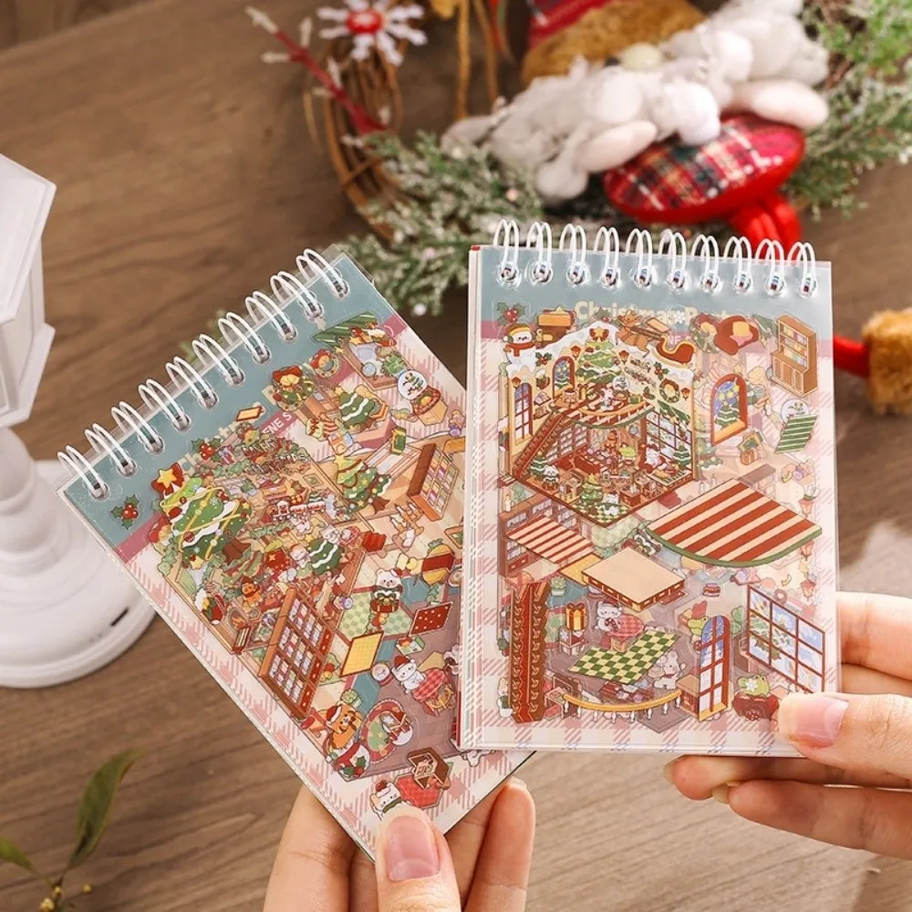 Merry Christmas Miniature Scenes Sticker Mini Size 6 Scenes DIY Sticker Books Creative Crafting Cartoon Pocket Sticker Book