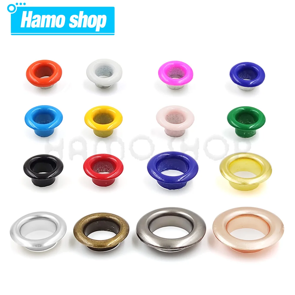 4/5/6/8/10/12mm metalowe oczka przelotka otwór pierścień wielokolorowy z podkładką do butów do scrapbookingu czapka z daszkiem torba ubrania Leathercraft
