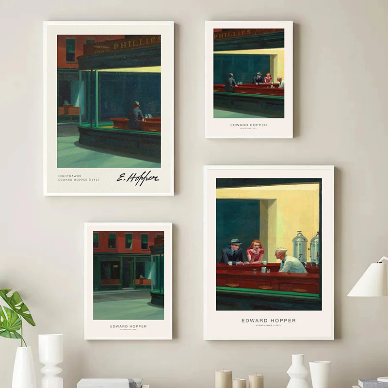 Classic Edward Hopper Exhibition Fine Art Print Nighthawks Poster Canvas Painting Wall Art For Modern Living Room Home Decor