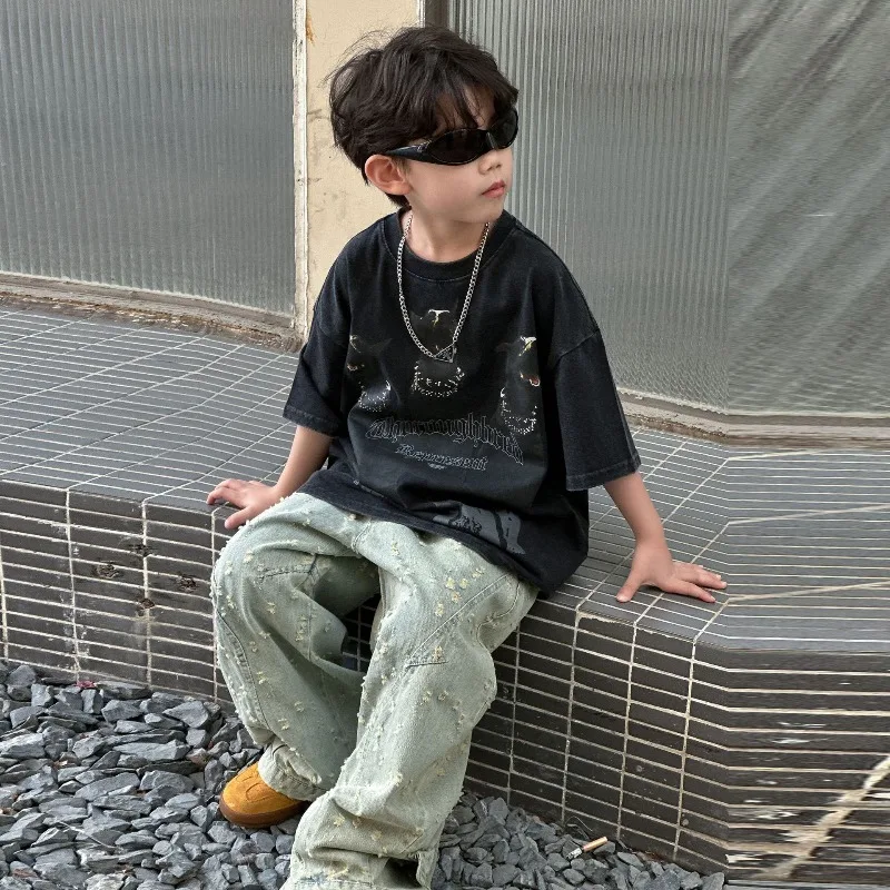 Boys Jeans 2025 Spring Autumn New Arrivals Stylish Fashion Loose Fit Casual Pants Versatile Trendy Long Pants