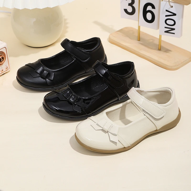 Little Girls School Uniform Shoes with Cut Bow 2026 New Spring Kids Mary Jane Flats Soft Sole Classic Simple Party Dress Shoes
