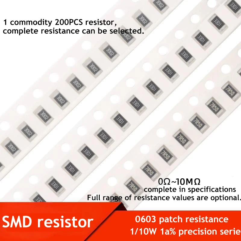 200 قطعة 1% 0603 1/10W SMD المقاوم 0R ~ 10M 0.1 1 10 100 150 220 330 أوم 1K 2.2K 4.7K 10K 100K 1R 10R 100R 150R 220R 330R 1M