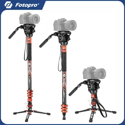 Fotopro Carbon Fibre Monopod Bundle with Pedal Locking Video Fluid Head 186CM 3-in-1 Travel Monopod for DSLR Camera