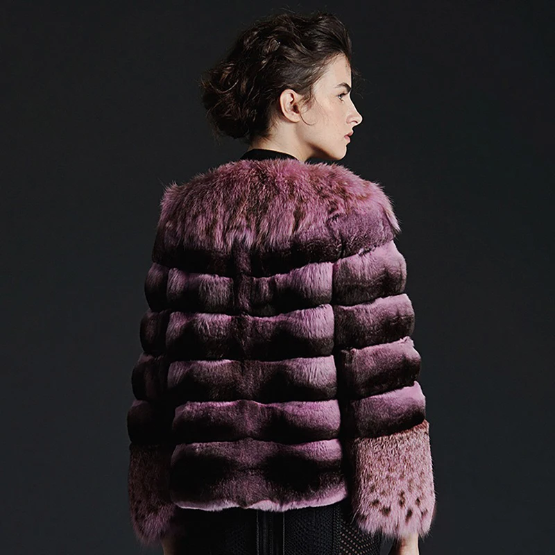 Abrigo de piel de conejo Natural Rosa Rex para mujer, chaqueta gruesa de lujo con manga de piel de zorro y cuello, chaqueta de piel Real para mujer 2022