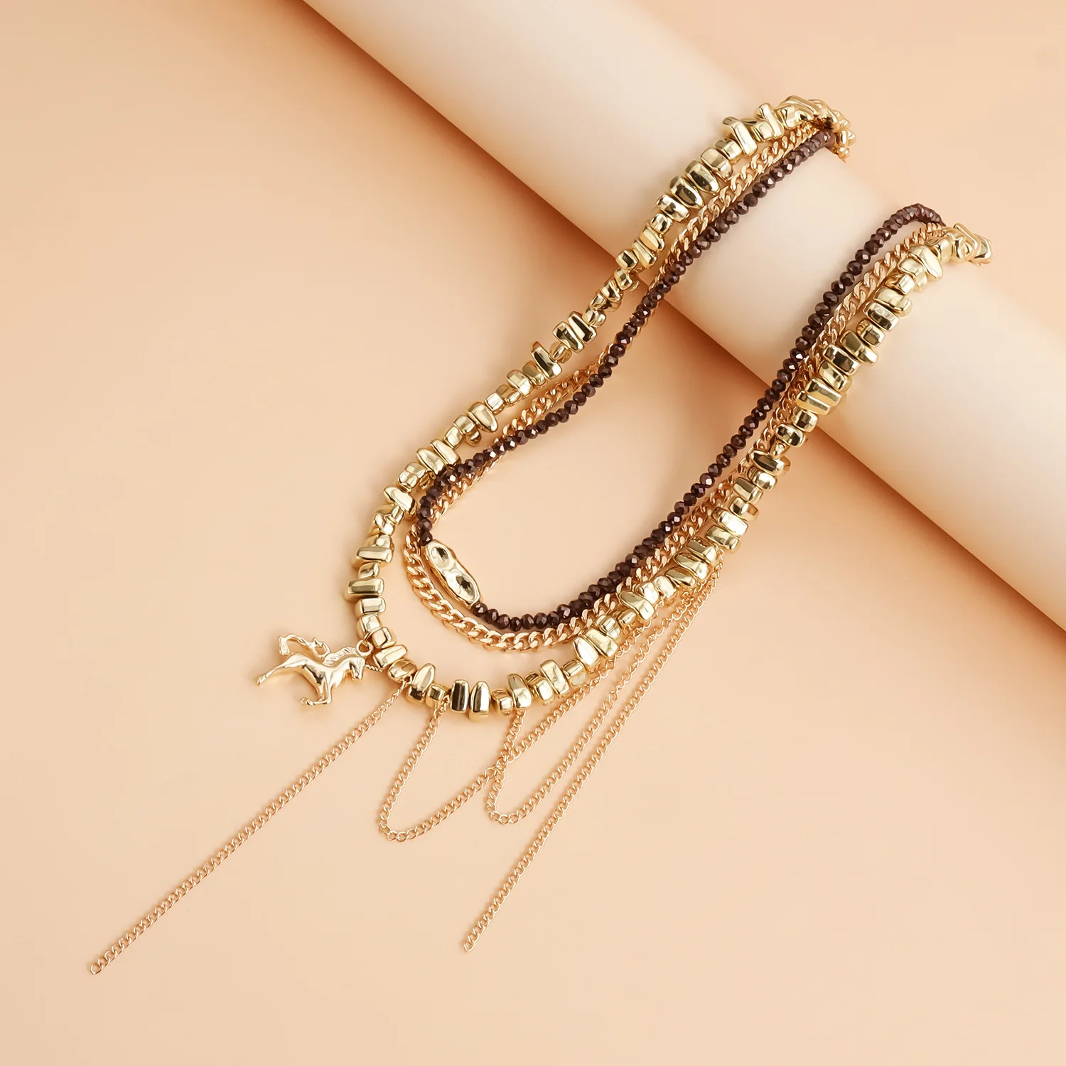 Vintage Multi layered Stacked Necklace Bracelet Set Unicorn Pendant Accessories for Women