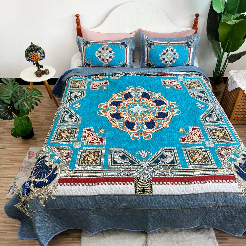 

Digital Print Bedspread 3-Piece Set, Lightweight Summer Quilt Coverlet, Breathable Bedding for Modern Home Decor, Boho Style