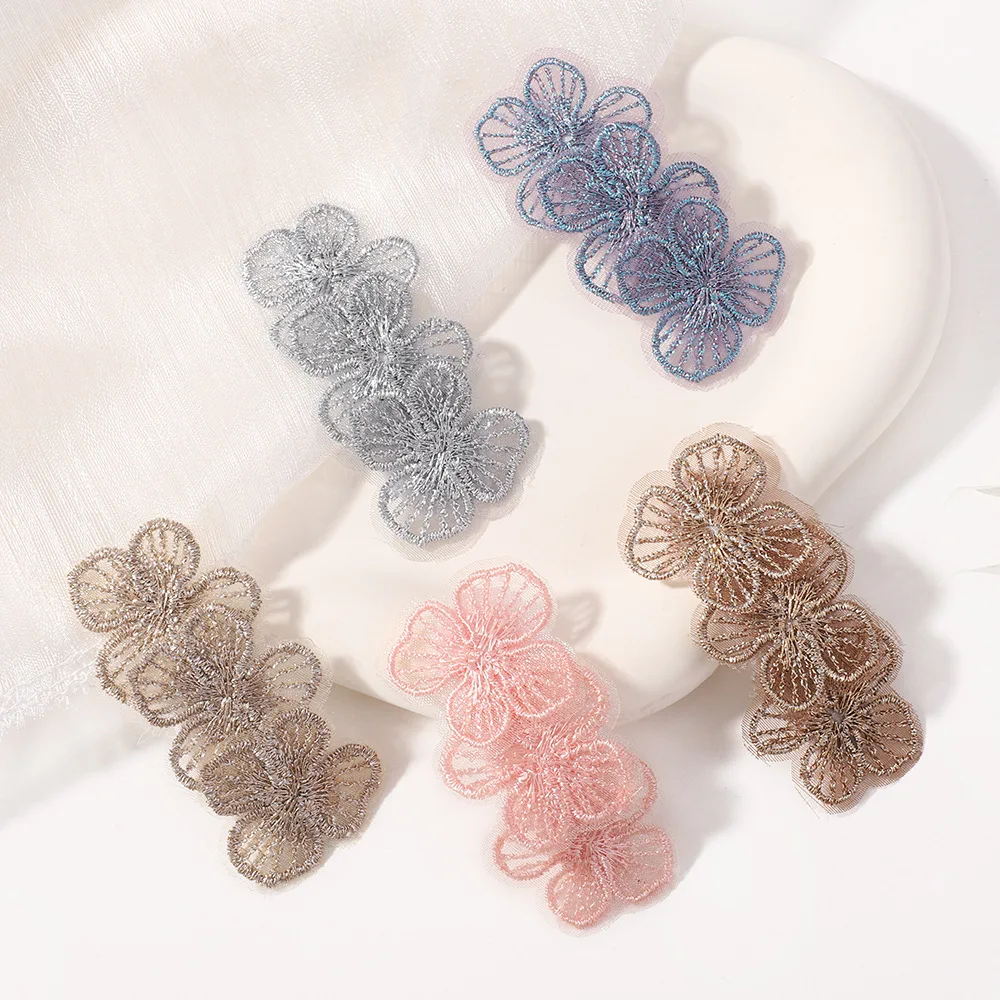 50 PCS/Lot, Lace Embroidery Flower Snap Clips For Baby Girls Lovely Flower Hairpins Kids Girls Hair Accessories