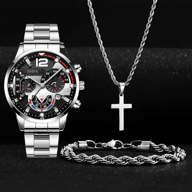 3Pcs Men's Retro Fashion Watch Set,Exquisite And Elegant,Perfect For Valentine's Day,BirthdayDay,Halloween And Various Occasions