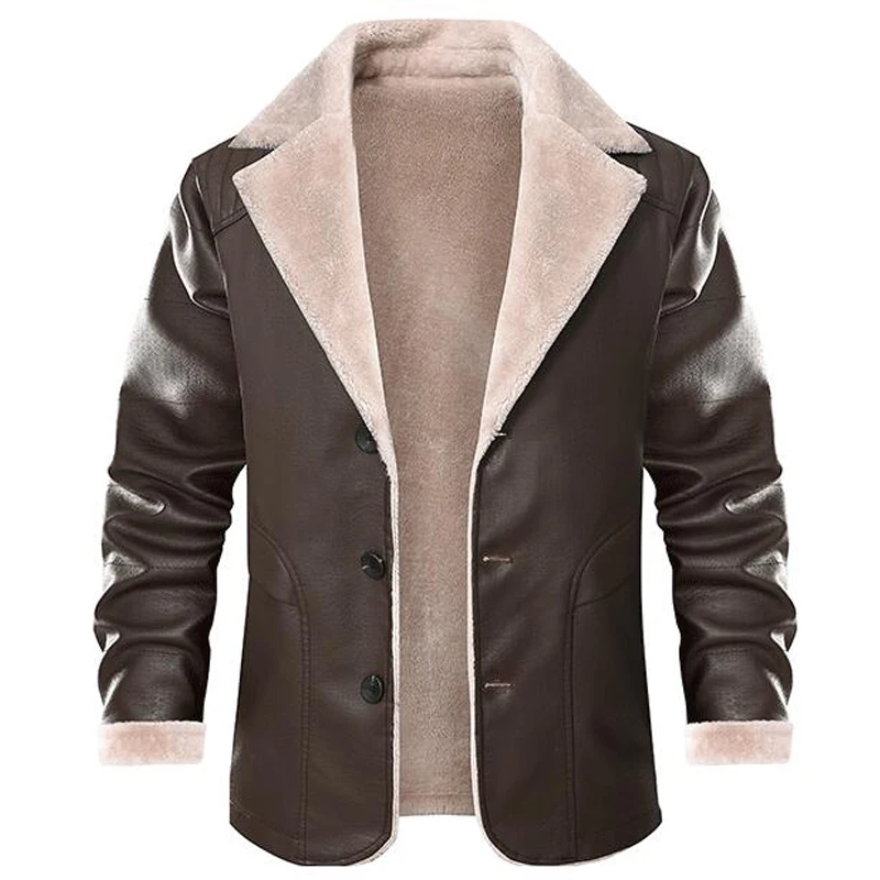 

New autumn winter thickened fleece fur one warm coat version leather jacket US size jaqueta masculina chaquetas hombre