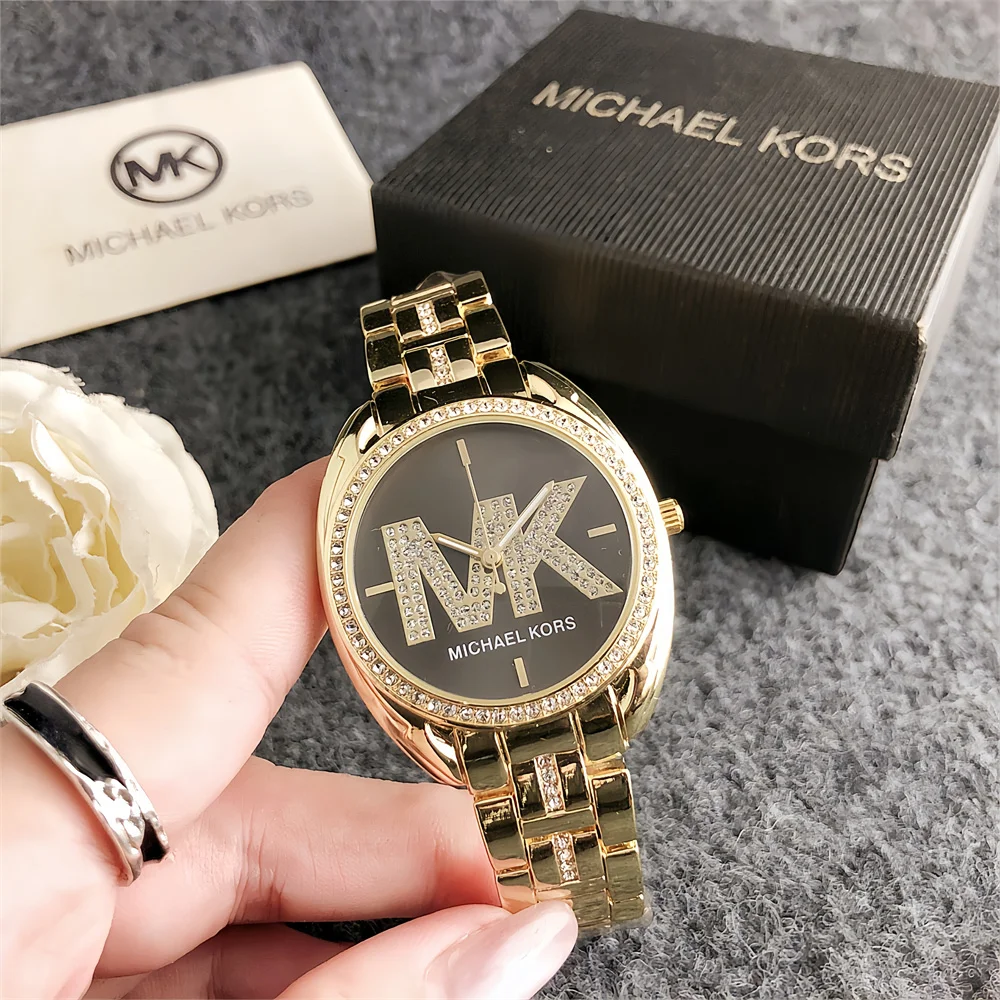 Michael Kors Women Luxury Design Quartz Watch Casual Fashion Diamond Inlaid Business Wristwatch Alloy Stainless Steel Stopwatch
