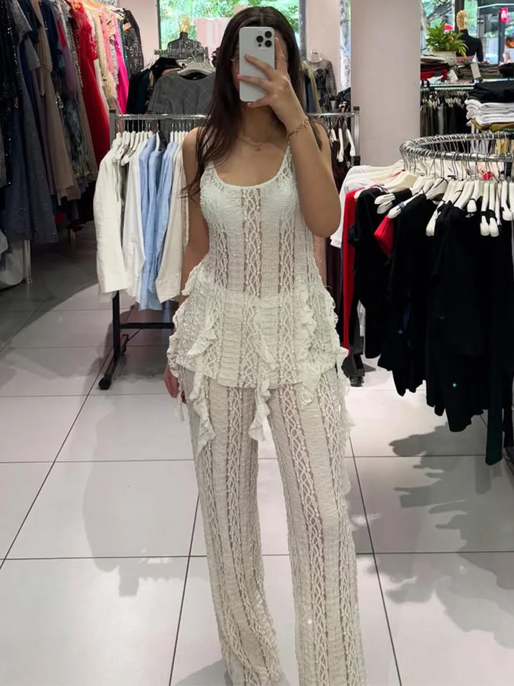 

Trendix Elegant Pant 2 Piece For Women Summer Slim Draped Tassel Tank Tops High Waist Loose Straight-leg Pants Sets Femme 2025