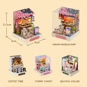 مصغرة مصغرة دمية بيت مع الأثاث ، DIY كيت منزل صغير ، صنع الألعاب ، ديكورات غرفة المنزل ، بيوت الدمى الحرفية الخشبية أعلى 12 دمية مبيعات مع عصا - No2