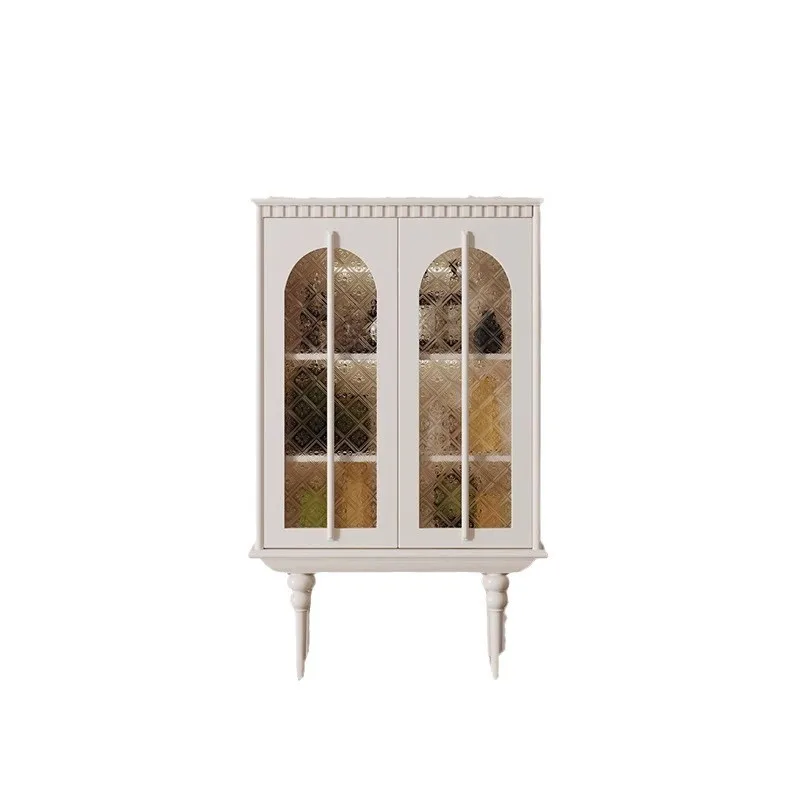 

French light luxury dining side cabinet American solid wood living room sensor light glass door retro storage cabinet