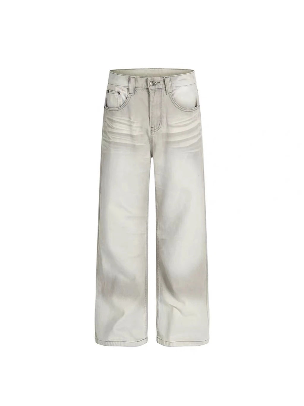 Calças Jeans Retrô Americanas Lavadas com Efeito Desgastado, Corte Reto, Unissex, Primavera Outono, Soltas, Perna Larga, Casu...