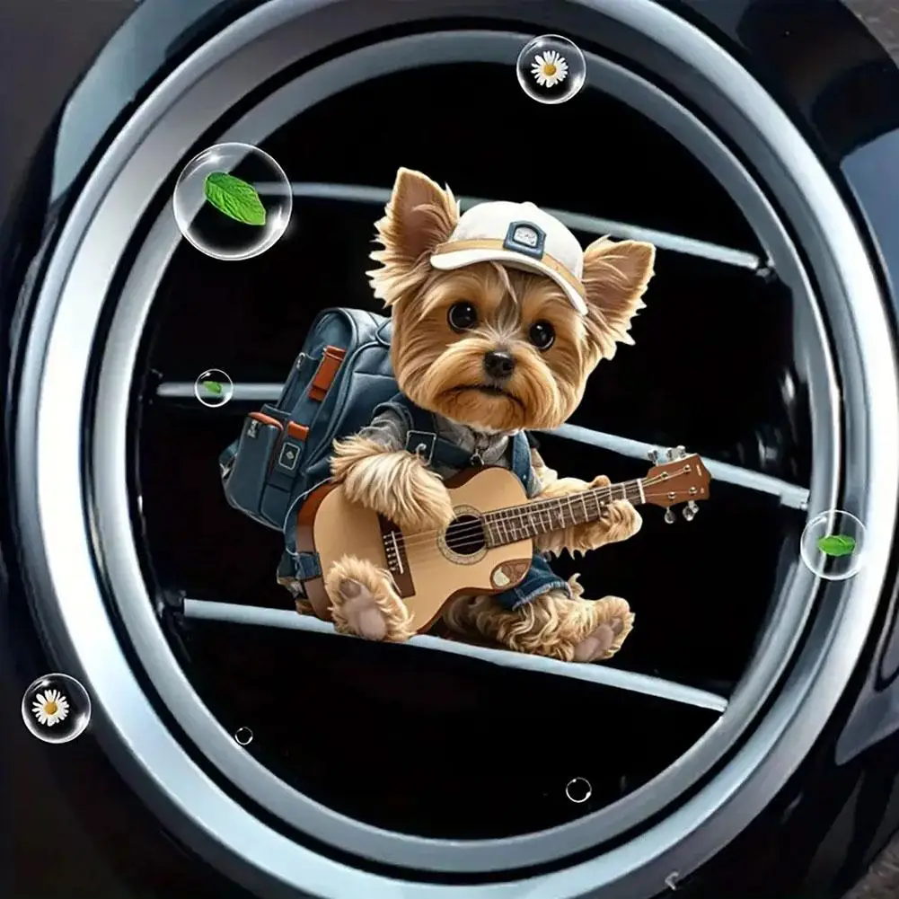 Decorative Car Accessory Strumming Yorkie Car Vent Clip Yorkie Car Vent Clip Cute Dog Air Freshener Guitar Enthusiast for Dog