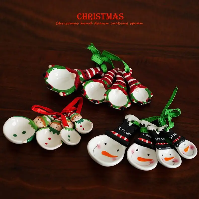 Christmas Baking Spoon, European Hand-painted Santa Claus Snowman Elf Shaped Spoon, Holiday Gift, Kitchen Decoration