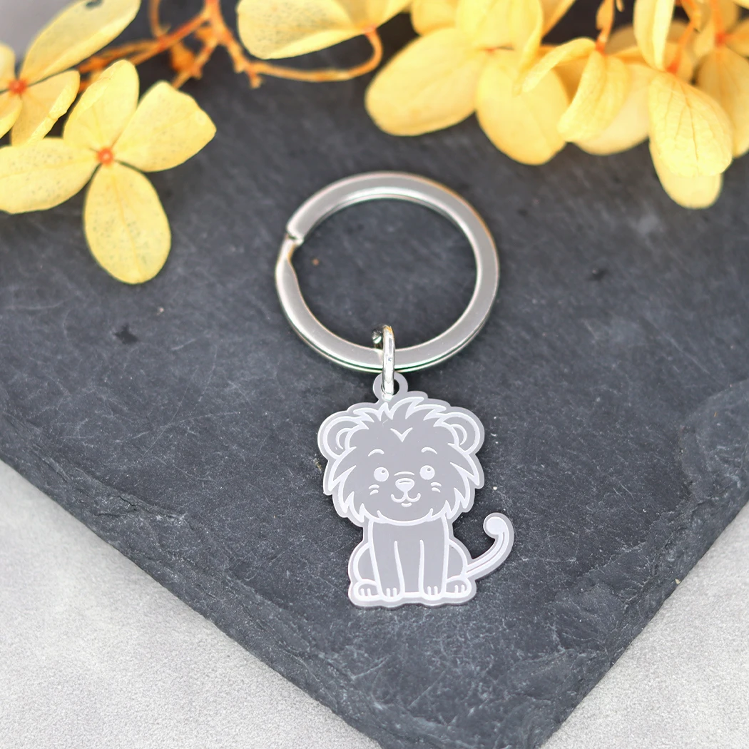 Animal Charms Cartoon Lionet Fit Kids Gifts Stainless Steel Pendant Trendy Keychain for Women Men Bag Car Key Ring Decor Jewelry