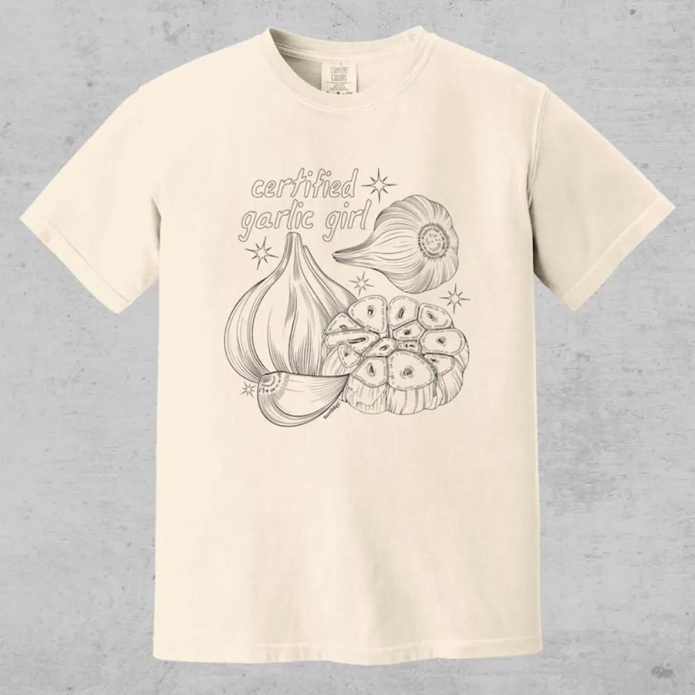 T-shirt per ragazza con aglio certificato T-shirt Harajuku con grafica alimentare alla moda Top in cotone di alta qualità Y2k Ropa Mujer Abiti estetici