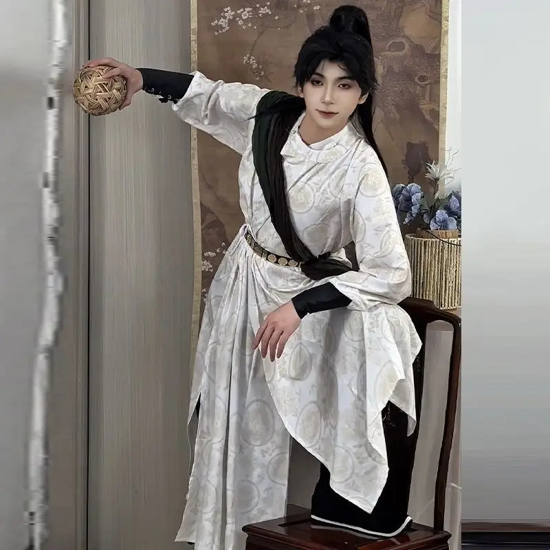 الرجال القديمة Hanfu الصينية رداء من الحرير زي تانغ سلالة طويلة الياقة المستديرة رداء الرجال النساء خمر الرقص العرقي Hanfu مجموعة