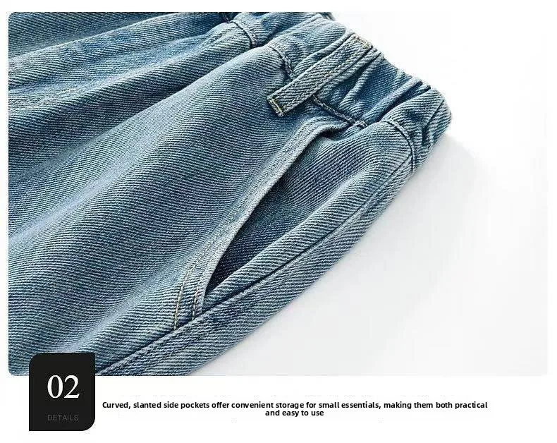Herbstliche Freizeit-Cargo-Jeans für Jungen mit Taschen, lockerer Schnitt, Teenager-Denim-Hose, modische Kinderjeans, 5-14 Jahre – Detail 8