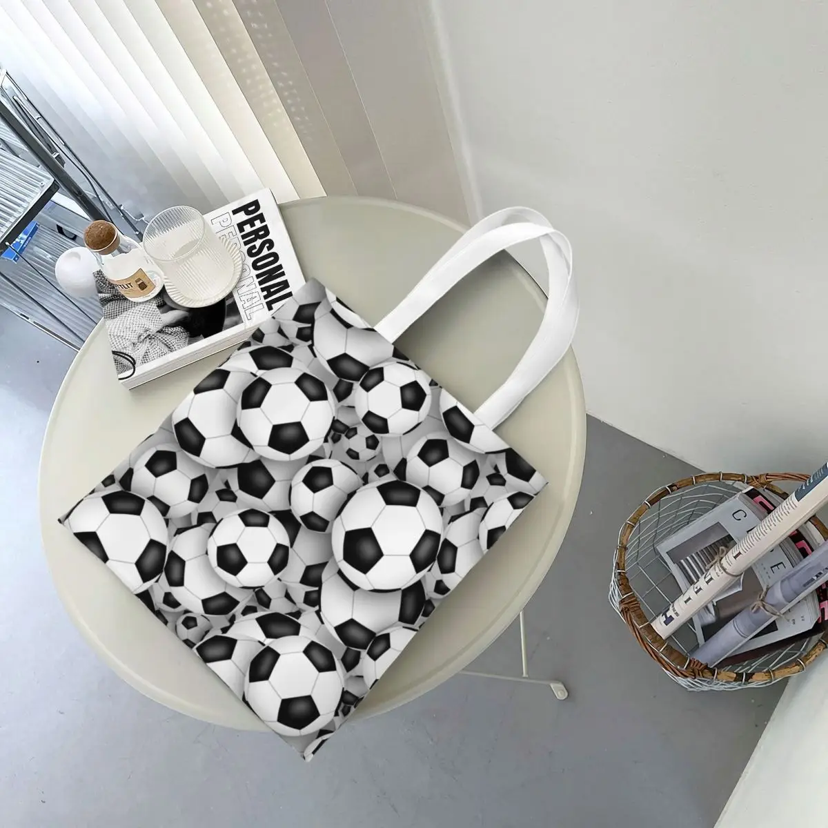 Sacs fourre-tout en toile unisexe, motif football, sac d'épicerie, sacs à main pour dames