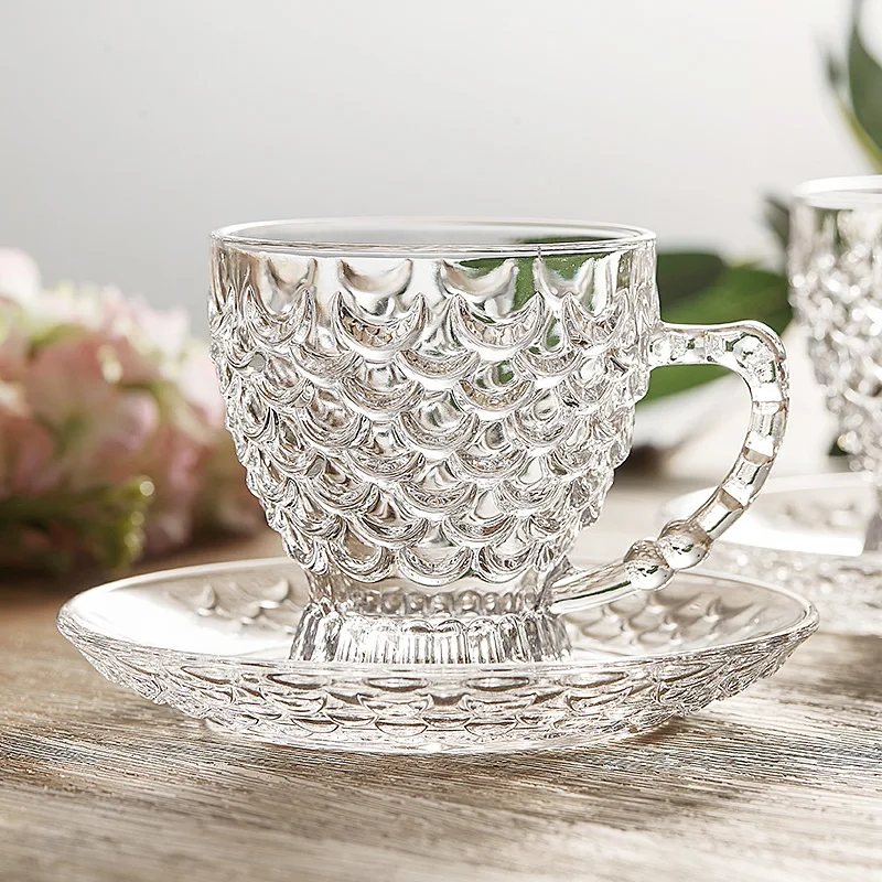 Coffee Cup and Plate Set for Home Luxury Exquisite Creative Fish Scale Dessert Glass Cup Ins Style Water Cups Drinkware