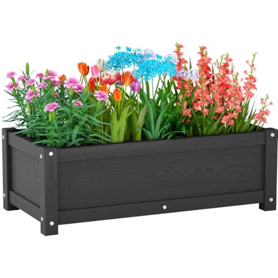 

Прямоугольный уличный ящик-кашпо из HDPE, устойчивый к гниению и растрескиванию, 29,5 x 14,4 x 9,8 дюймов, черный, с дренажными отверстиями