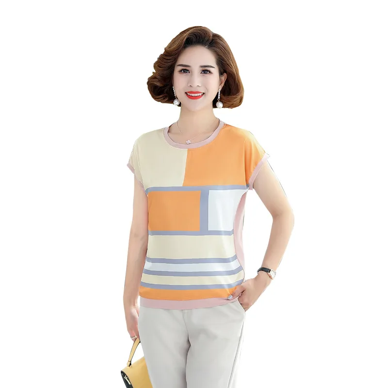 

Mom Summer ort-Sved T-irt Women's Faion New Middle Splice Polyester Fiber 00% Spring Collection