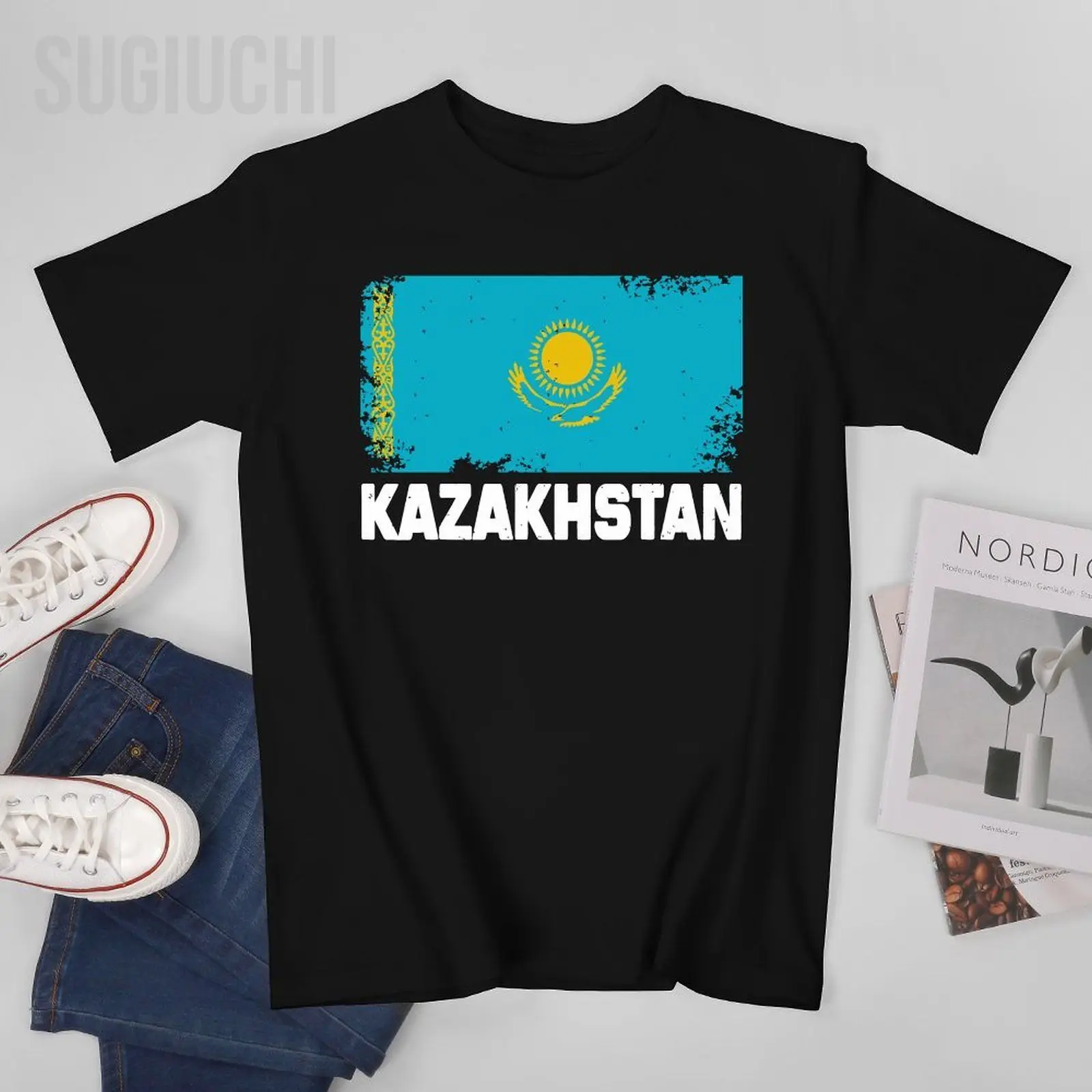 Unisex Men Vintage Kazakhstan Worn Tshirt Tees T Shirts Women Boys 100% Cotton T-Shirt