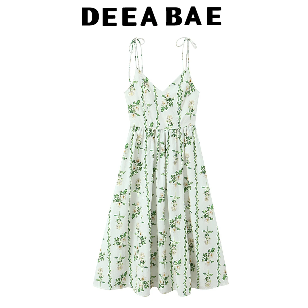 DEEABAE 2026 Neues florales Camisole-Kleid im Urlaubsstil mit Trompetenrock und tailliertem, figurformendem langen Rock