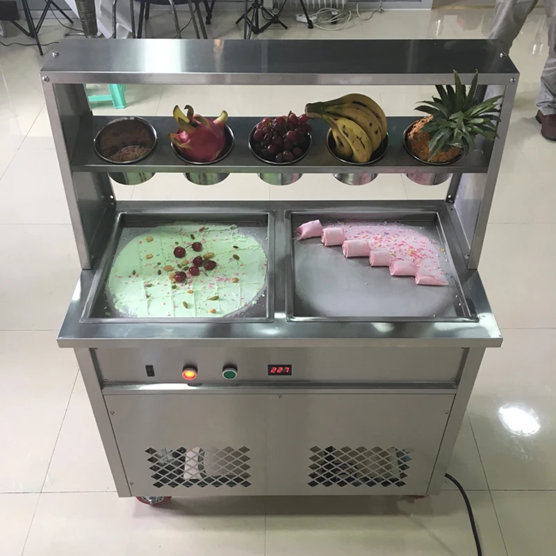 Commercial Fried Ice Machine Ice Cream Maker Double Pan Fried Yogurt Drink Fried Ice Cream Machine 220V/110V