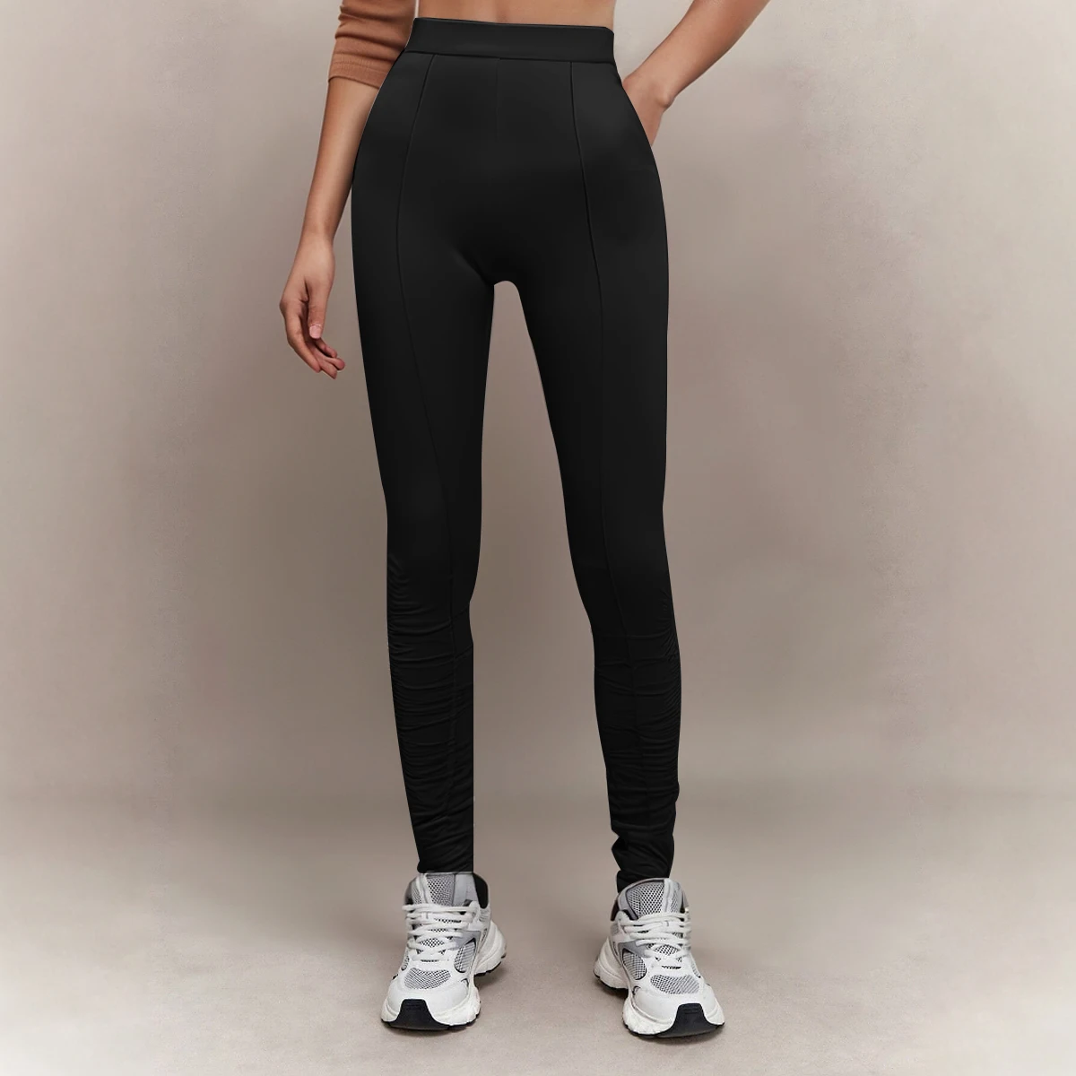 

Женские леггинсы, всесезонные корейские обтягивающие складные леггинсы с яркой линией и высокой талией, тонкие повседневные леггинсы до щиколотки