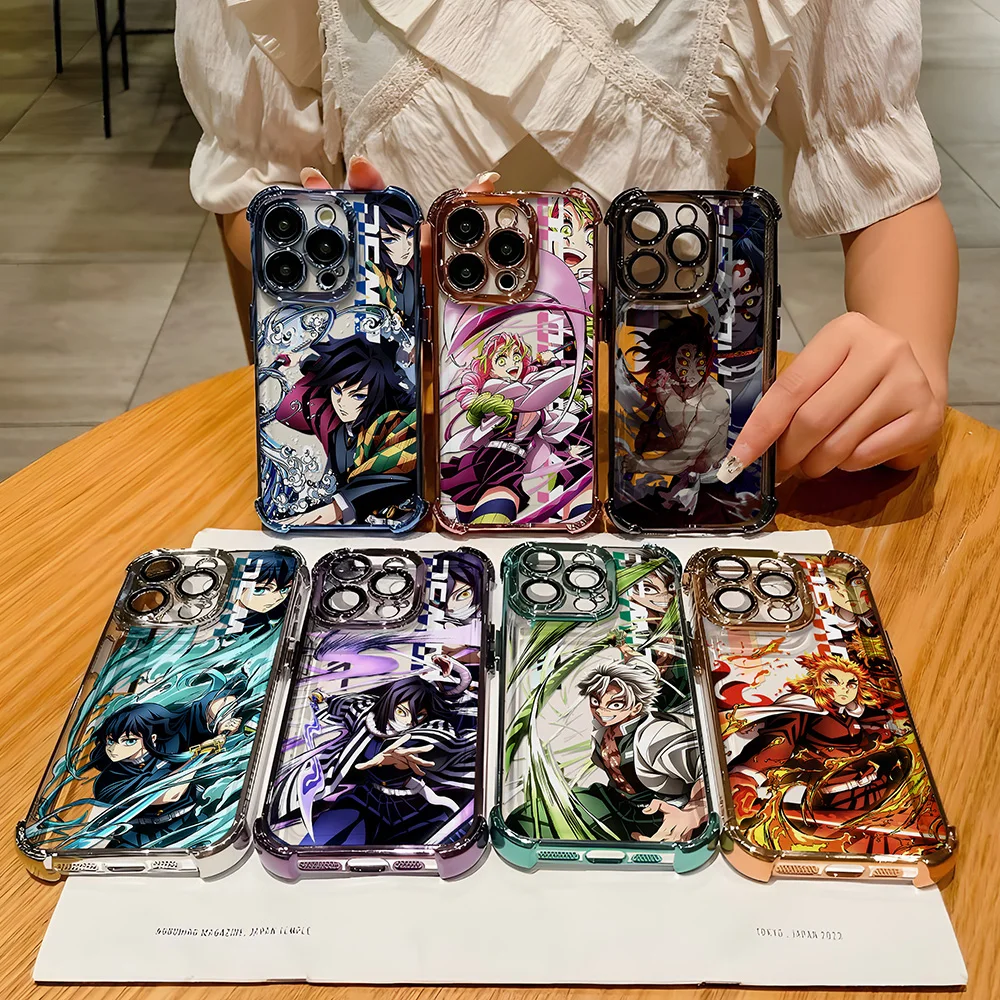 Anime Demon Slayer Plating Case For Samsung S25 S24 S23 S22 S21 S20 FE Note20 Plus Ultra 4G 5G Anti Fall Airbag Back Cover