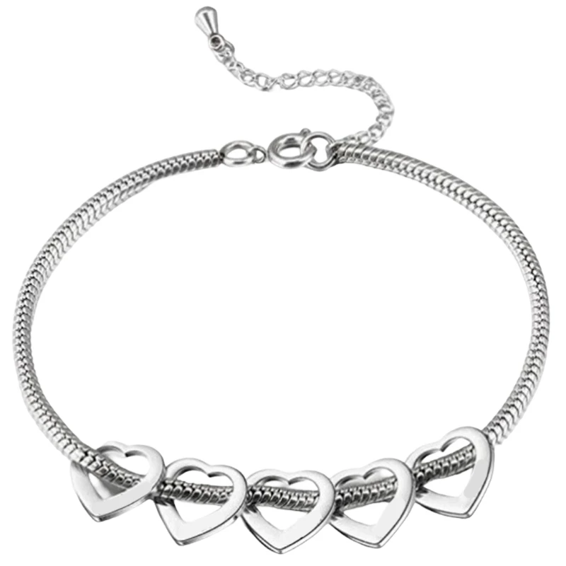 HXBF Sentimental Heart Bracelet for Women Stainless Steel Chain Jewelry with Adjustable Fit for Parties and Daily Outfits