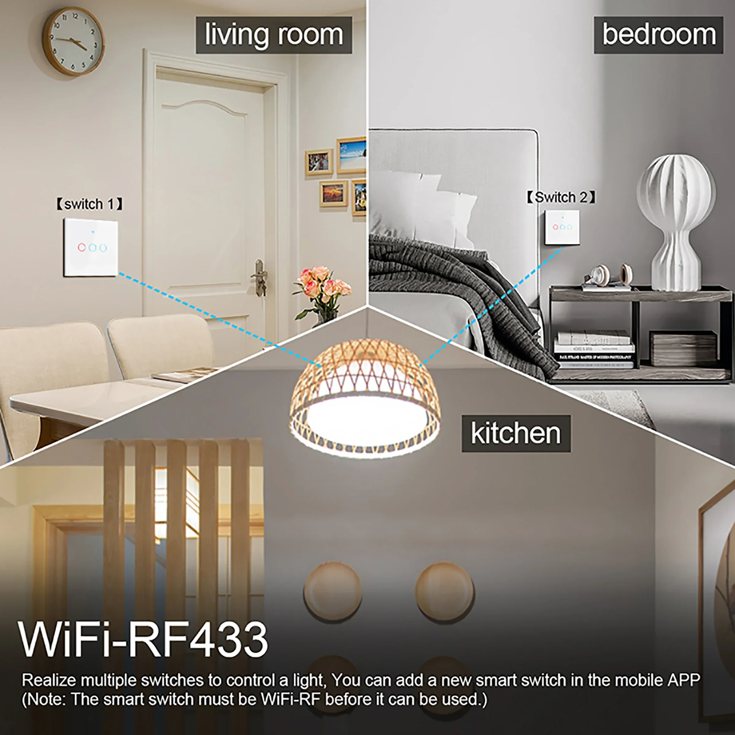 WiFi สมาร์ทสวิทช์ EU Light Wall Touch Switch 220V ไม่จําเป็นต้อง Neutral Wire Tuya Smart Life ทํางานร่วมกับ Alexa Google Home 1/2 /3Gang