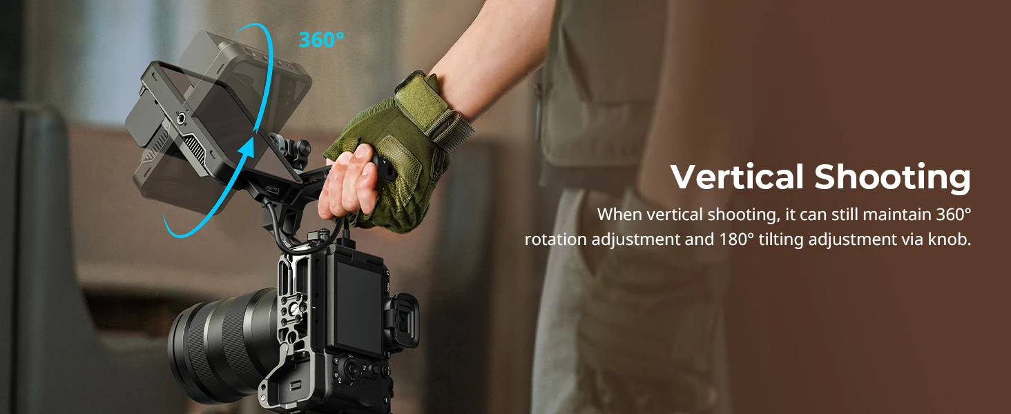 SmallRig Monitorhalterung für horizontale und vertikale Aufnahmen mit Cold-Shoe-Halterung, schwenk- und neigbar, für DSLR-Käfiggriff 6313 – Detail 2