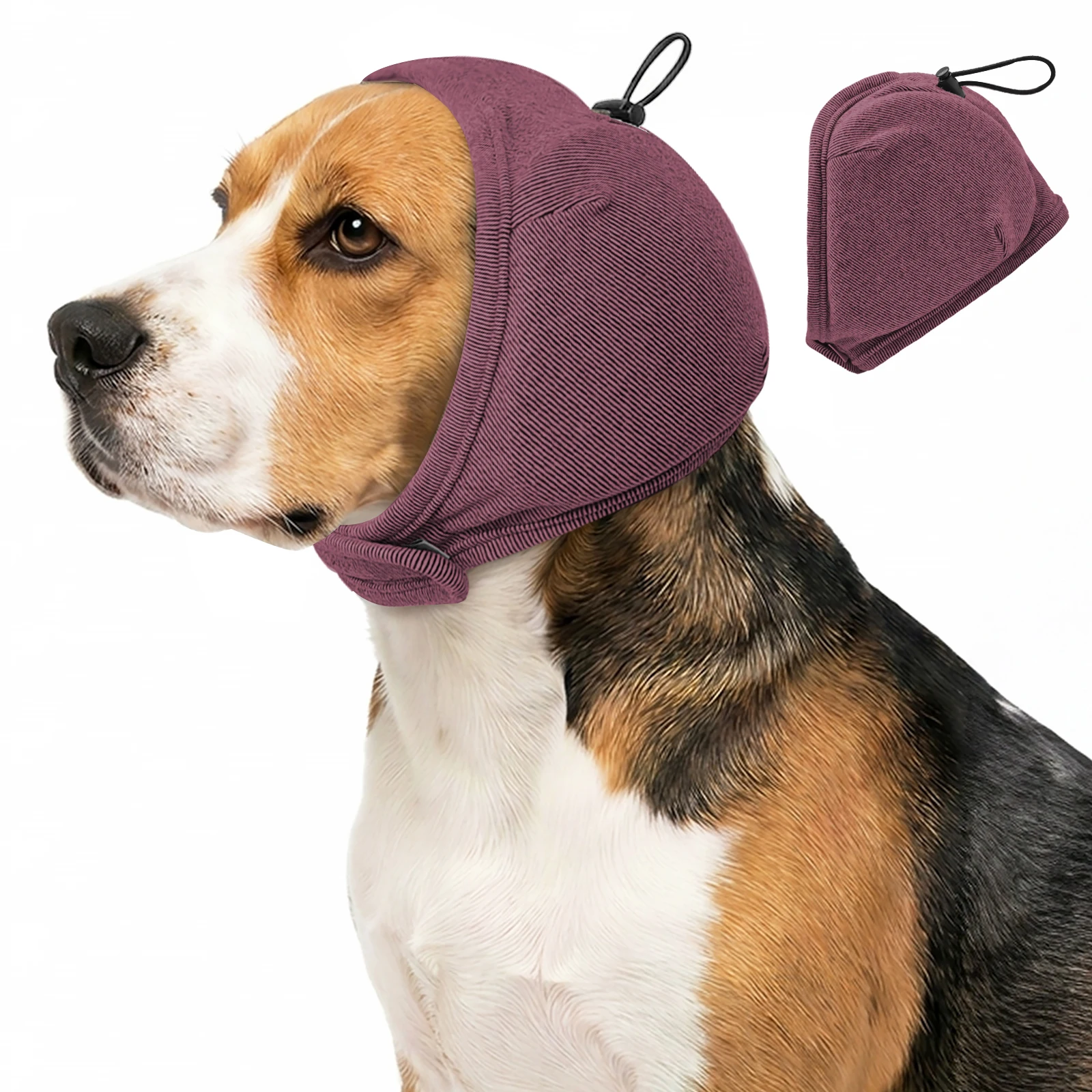 Verstellbare beruhigende Ohrenabdeckung für Hunde, geräuschunterdrückende Anti-Angst-Haube, weiche Haustier-Ohrenschützer für Gewitter, Autofahrten, Tierpflege – Detail 1
