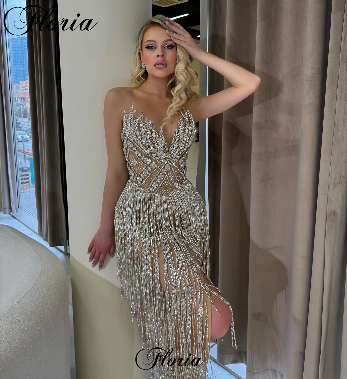 Women Luxury Prom Dresses Ankle Length Sexy Mermaid Evening Party Dresses With Crystals Shiny Cocktail Dresses Vestidos Femenino