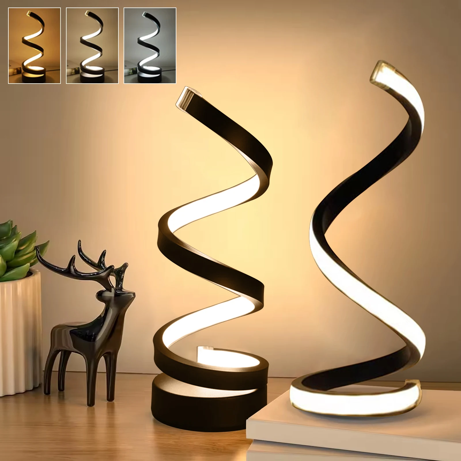 LED Modern Minimalist Spiral Desk Lamp Wire Controlled Desk Lamp Three Color Led Ambient Light For Bars Cafes Bedroom Room Decor