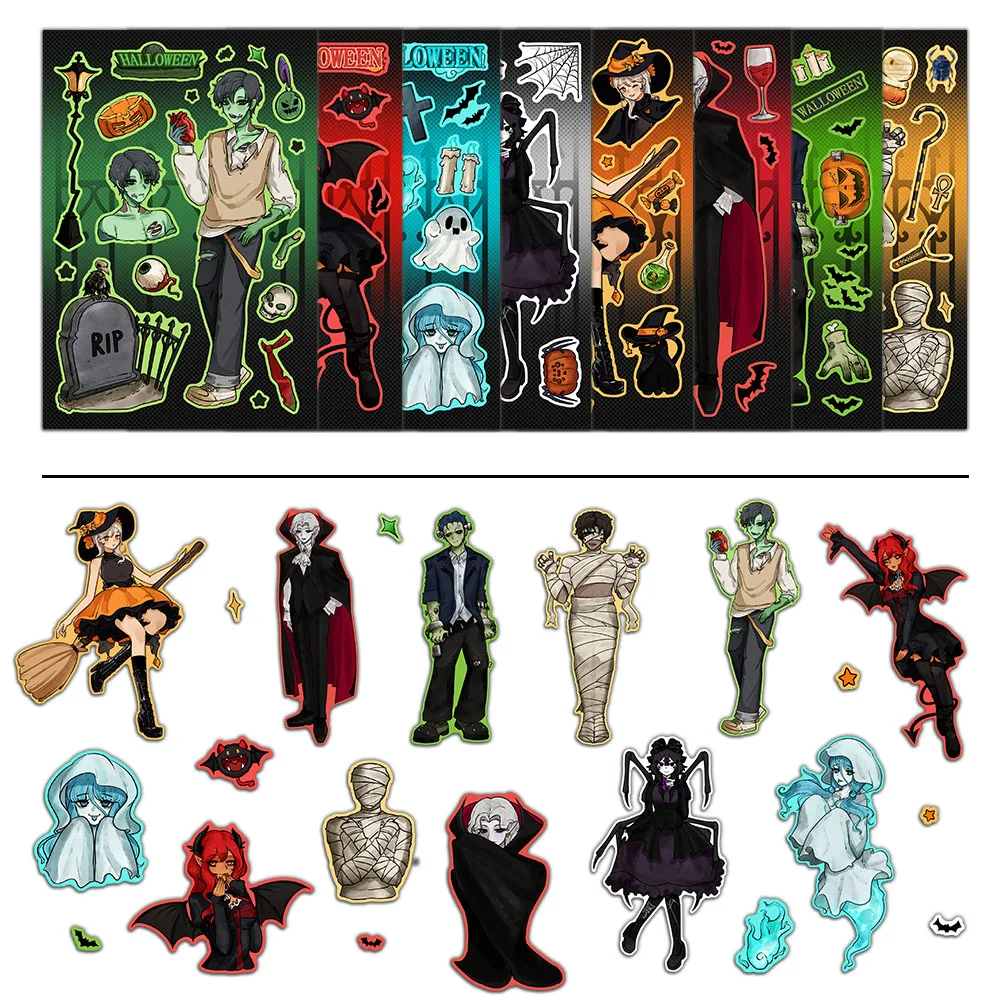 8PCS New Creative Strange Ghost Stickers Laptop Handbook Phone Case Halloween Decorative Stickers