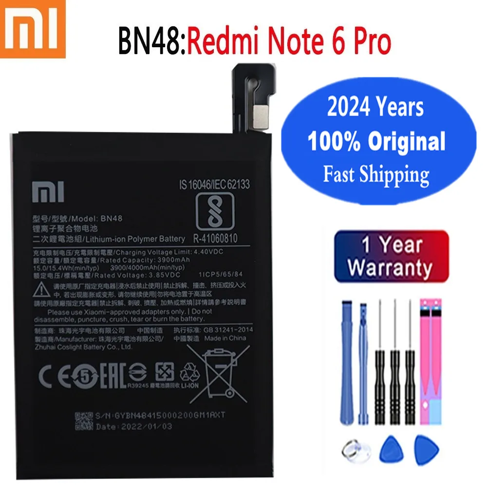 

2024 Year 4000mAh BN48 Xiao mi Original Battery For Xiaomi Redmi Note 6 Pro 6Pro Red rice Note6 Pro Mobile Phone Battery + Tools