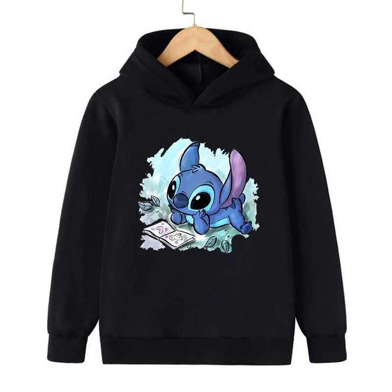 Disney-Sweat à capuche Stitch pour enfants, vêtements Kawaii, sweat-shirt pour enfants, haut décontracté pour bébé, dessin animé pour fille, garçon,