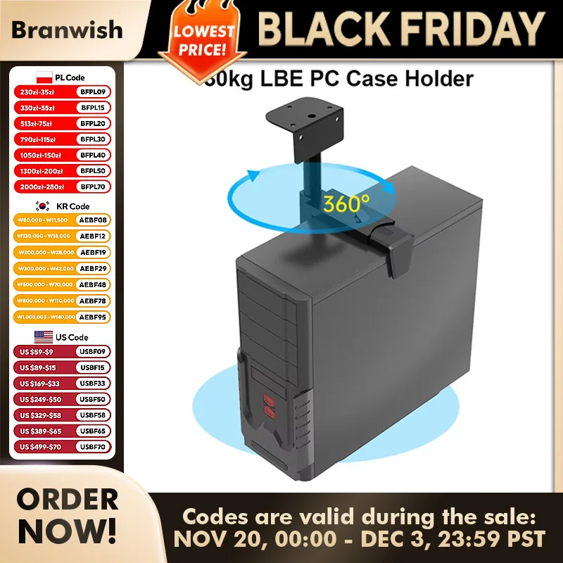 

30kg LBE PC Case Holder 10-48 Height Ajudtable CPU Stand Steel Computer Mainframe Hanger Host Box Stand Tray Bracket Rack For PC