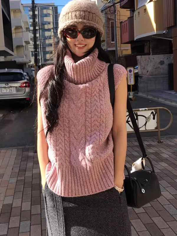 

Korean Sle High Collar Svel Knitted Loose Vest Women's Faion Autumn Winter Layering ort Top Versatile Upper Body