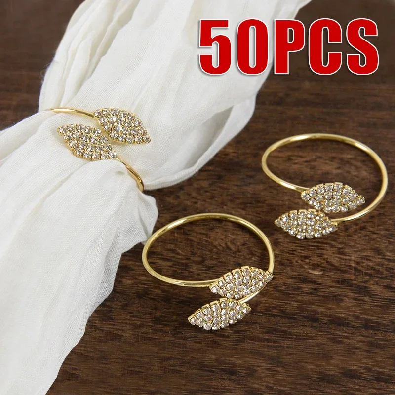 50PCS Leaves Napkin Rings Elegant Gold Sliver Leaf Napkin Buckles Holder for Birthday Wedding Party Dinner Table Decor