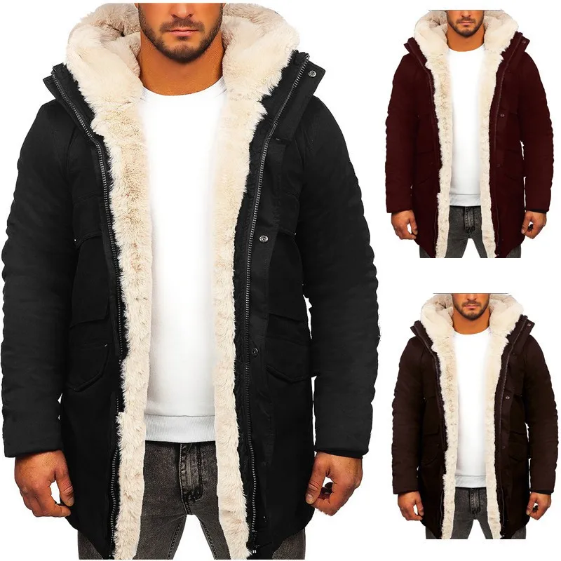

plus Size Men's Fur Jacket Trench Coat Winter Long Fashion Urban Style Standard Fit Zipper Closure Color Windbreaker